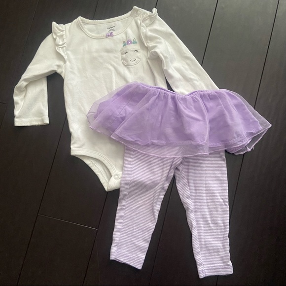 Carter’s baby girl long sleeve pocket unicorn bodysuit & tutu leggings size 18M - Picture 2 of 7